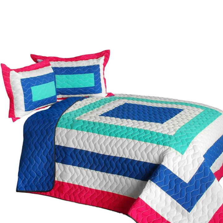 Quilted Patchwork Geometric Quilt Set Lightweight Cozy Bedding