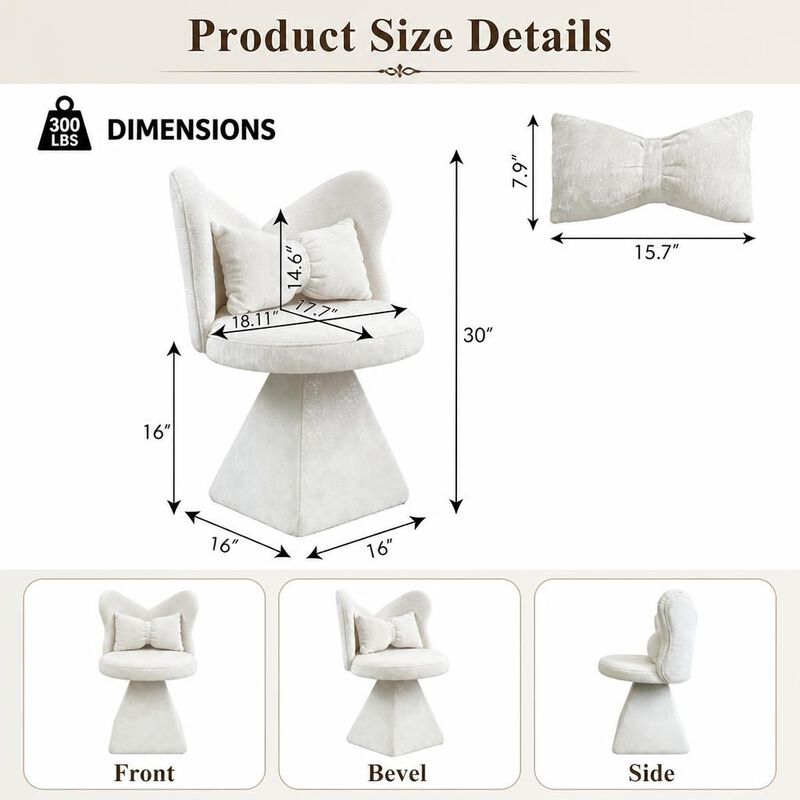 GOODSILO 360 Swivel Butterfly Back Vanity Chair Armless Accent Makeup Seating for Dining, Bedroom, Study and Recreational Use image number 1