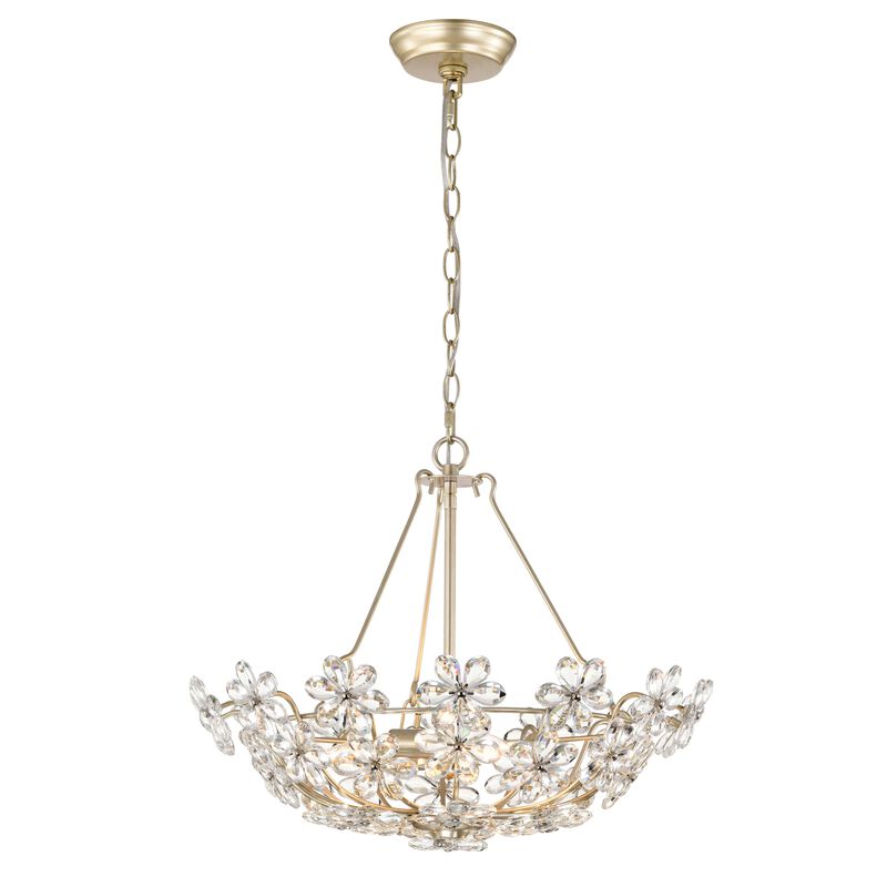 Daria Glam Brushed Silver-ish Champagne 3-Light Daisy Crystal Glass Flower Chandelier image number 0