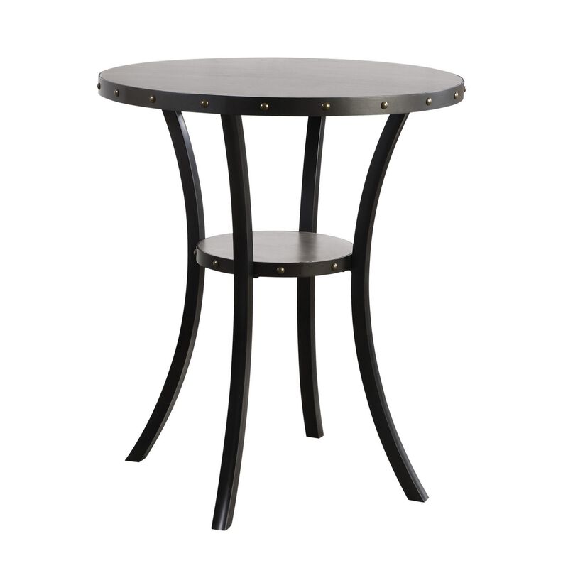 36 Inch Round Wood Bar Table with Flared Legs, Gray-Benzara