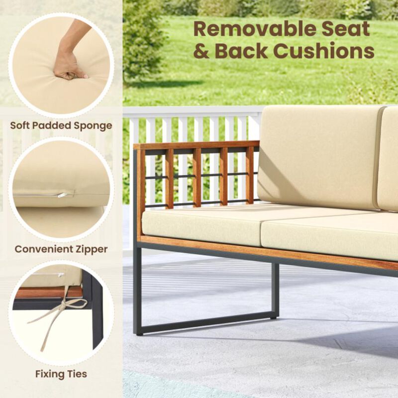 Hivvago 4 Pieces Acacia Wood Outdoor Sofa Set for Balcony, Porch, Backyard, Poolside