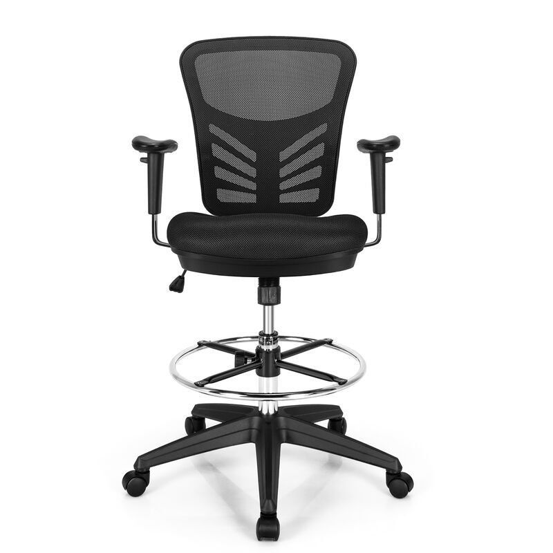 Costway Mesh Drafting Chair Office Chair w/Adjustable Armrests & Foot-Ring Black