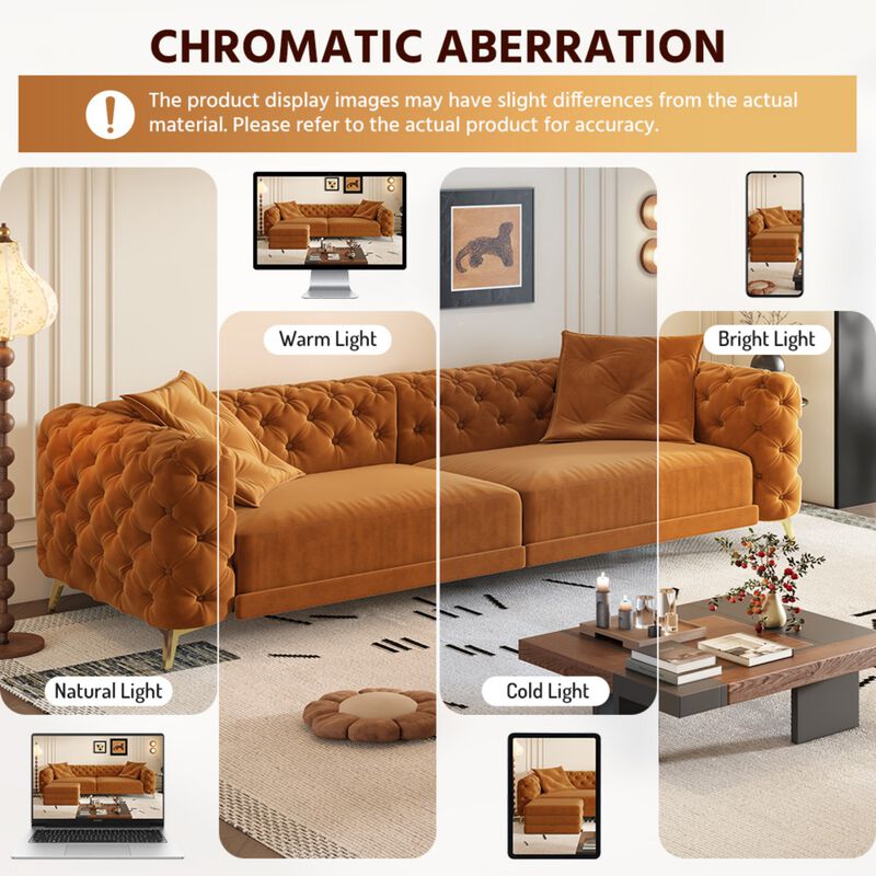 Whisen 97.7" 4-Seat Convertible Sleeper Sofa, Velvet 3-in-1 with Ottoman for Apartment Office image number 8