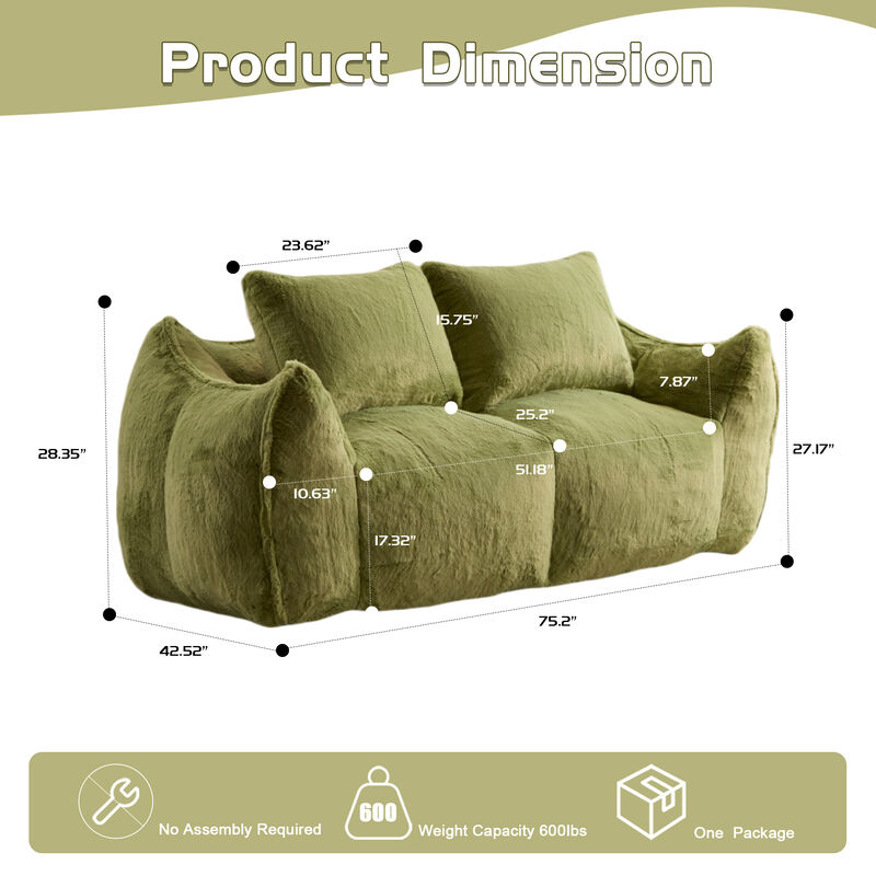 Whisen Giant Bean Bag Couch Ultra Soft Fluffy Loveseat Oversized Chase Lounge Chair with Pillows image number 9