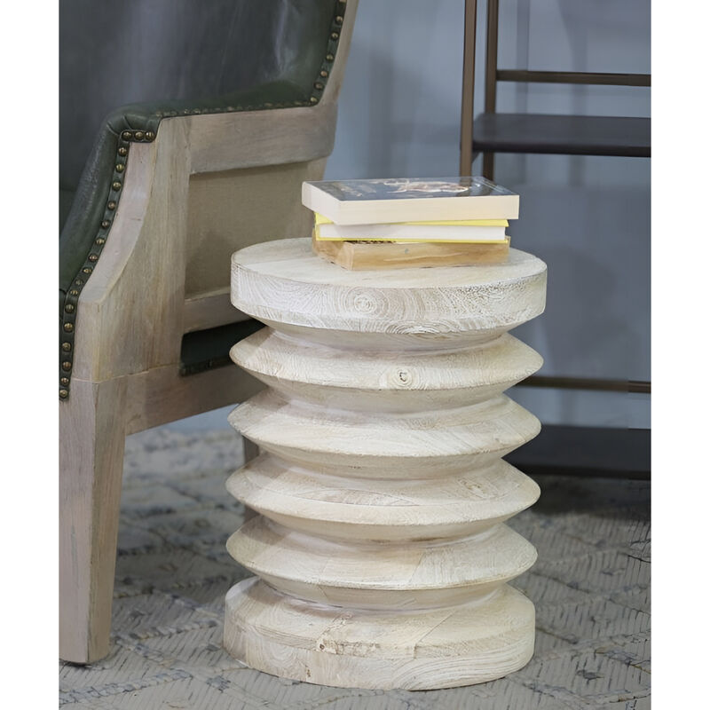 Rustic Round End Table with Solid Wood Construction for Home Interiors