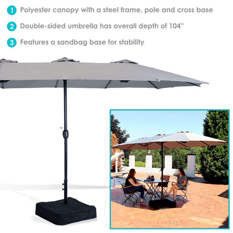 Sunnydaze 15 ft Steel Double-Sided Patio Umbrella with Sandbag Base