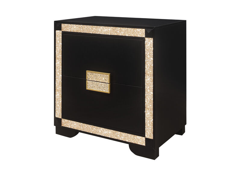 Modern Nightstand with 2 Drawers – Faux Crystal Bling Wood Bedside Table