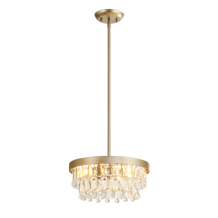 Eva 3-Light Brushed Champagne Silver 13" Crystal Teardrop Tiered Chandelier