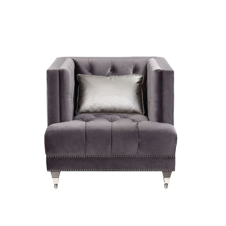Hegio Chair w/1 Pillow, Gray Velvet