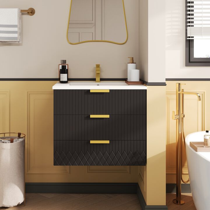 ELEMENT ACE Modern Wall Mounted Floating Bathroom Cabinet with Ceramic Basin Sink