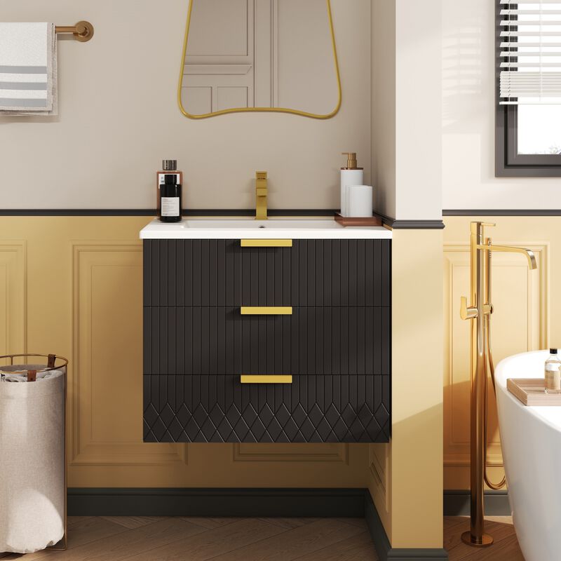 ELEMENT ACE Modern Wall Mounted Floating Bathroom Cabinet with Ceramic Basin Sink image number 1