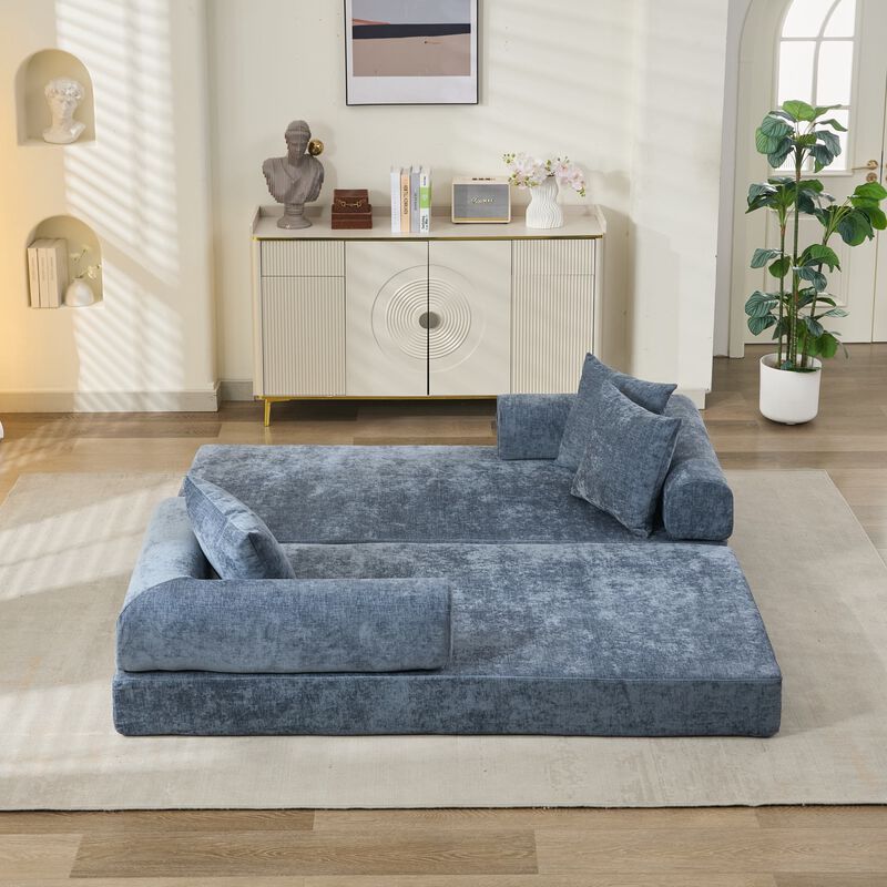 Convertible Folding Mattress Couch, Chenille Floor Sofa with Armrest, Floor Sofa Lounge Couch image number 9