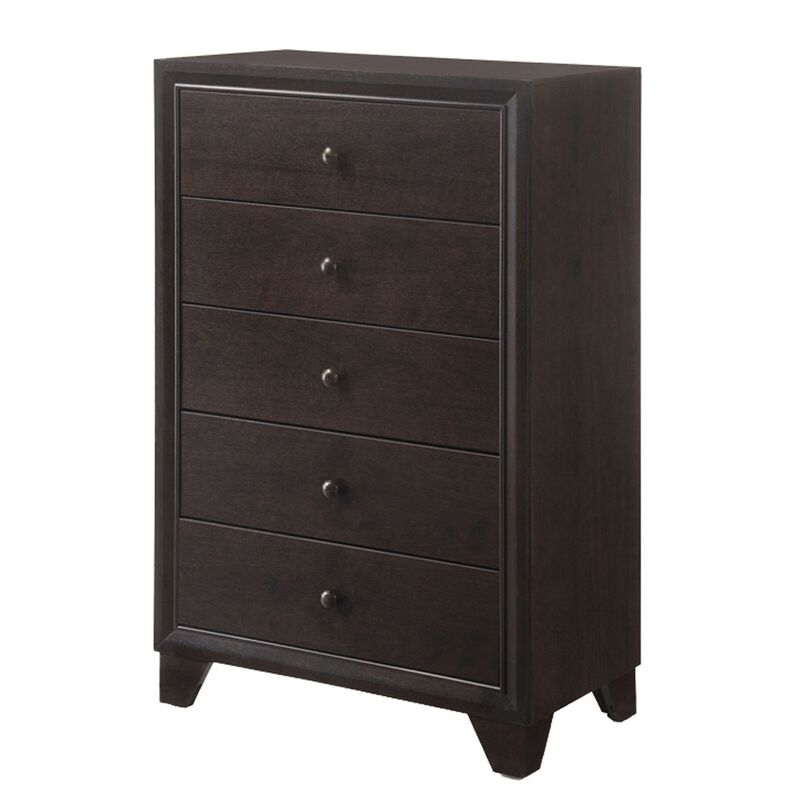 Wooden Chest with 5 Spacious Drawers  , Espresso Brown-Benzara