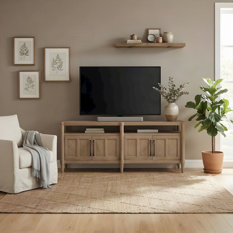 Rubberwood and Mindi Veneer Transitional Casual Sofa Console Table, Sand image number 4