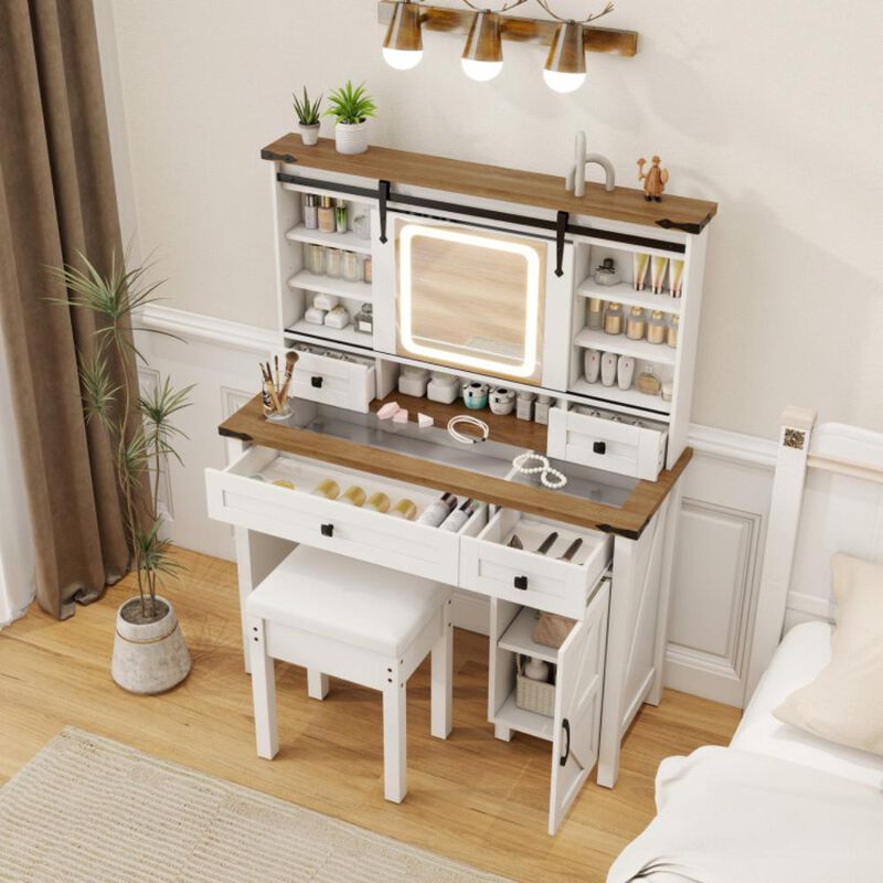 Hivvago Makeup Vanity Desk with Mirror and 3-Color Dimmable LED Lights-White