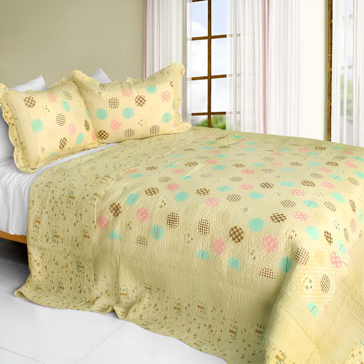 Vermicelli Quilted Cotton Printed Quilt Set Queen Size Corda Design Set