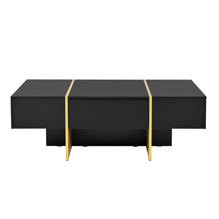 Merax Minimalist High Gloss Coffee Table with 2 Drawers