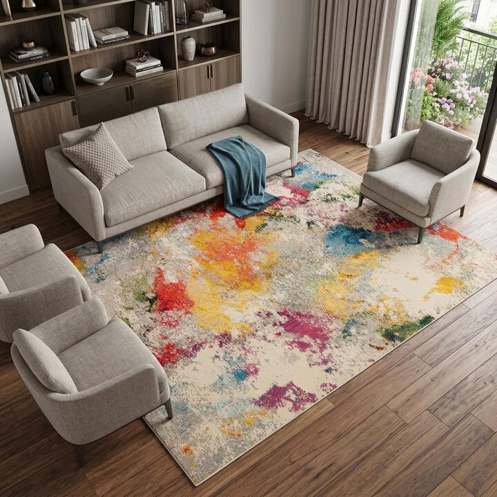 HomeRoots 8' X 11' Ivory Abstract Power Loom Area Rug