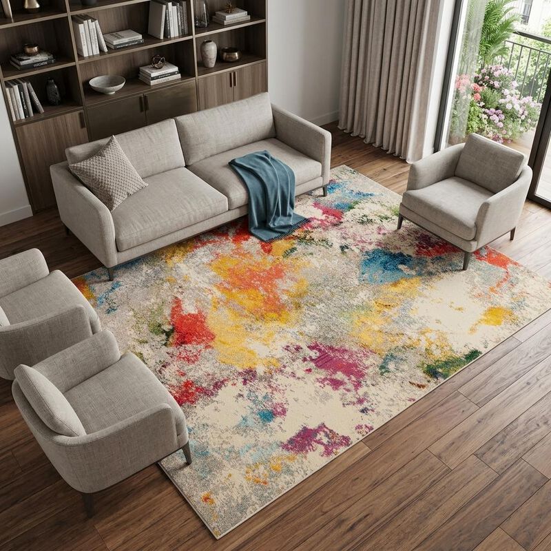 HomeRoots 8' X 11' Ivory Abstract Power Loom Area Rug image number 1