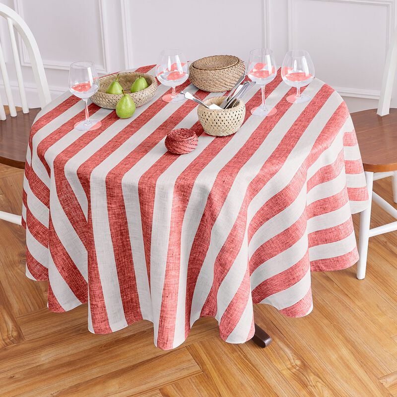 Solino Home Cabana Stripe 100% Linen Round Tablecloth &ndash; Handcrafted, Machine Washable, Perfect for Holiday and Everyday Dining