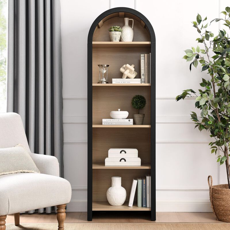Modway Evie Modern Arched Narrow Bookcase in Black - 71 Inch Open Shelf Display Cabinet - Stylish 5-Tier Bookshelf for Living Room, Dining Room, or Home Office image number 1