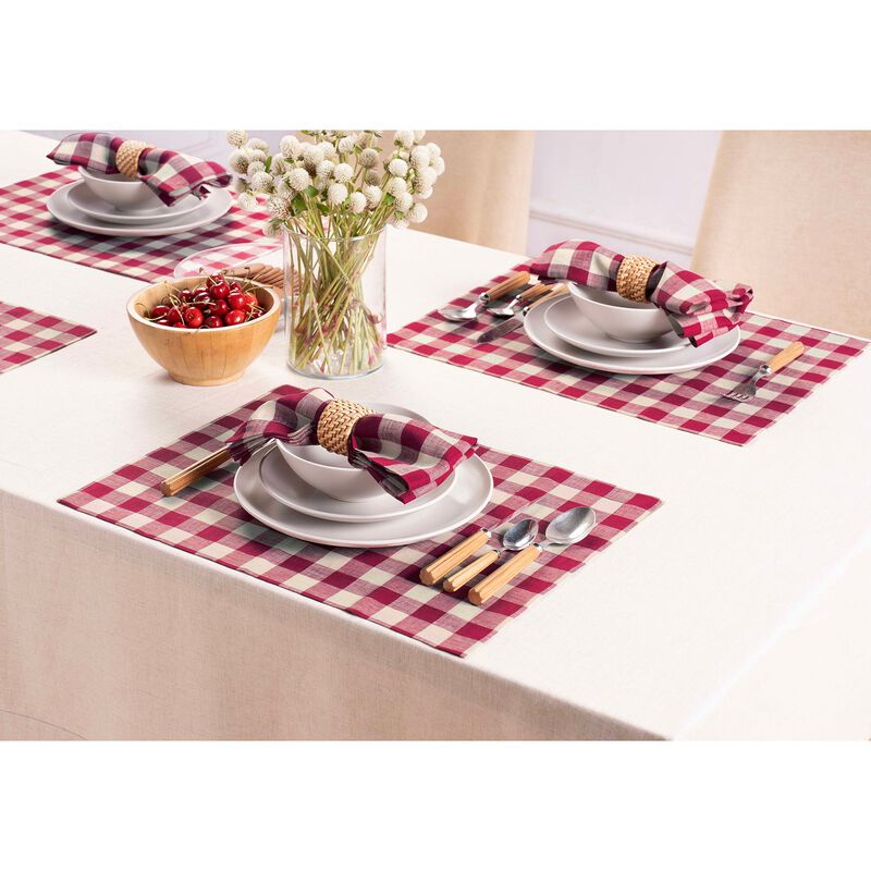 Solino Home Morgan Check 100% Linen Placemats &ndash; Set of 4, 14 x 19 in, Machine Washable, Holiday and Everyday Dining