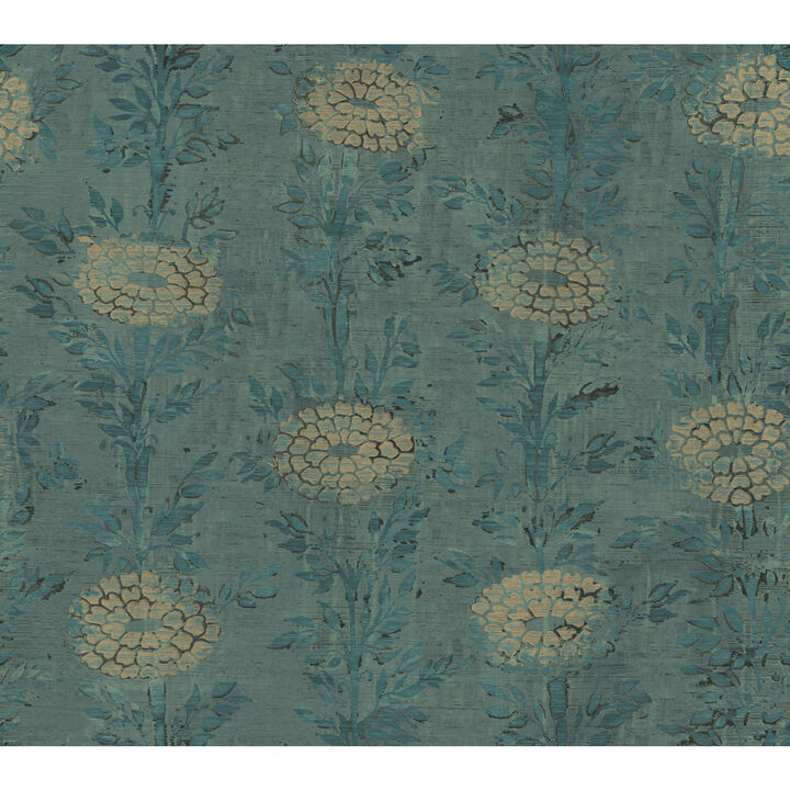 French Marigold Teal Wallpaper
