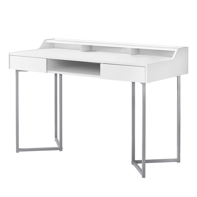 Monarch Specialties I 7361 Computer Desk, Home Office, Laptop, Storage Drawers, 48"L, Work, Metal, Laminate, White, Grey, Contemporary, Modern