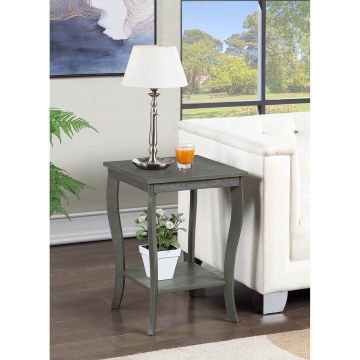 Convenience Concepts American Heritage Square End Table with Shelf, Wirebrush Dark Gray