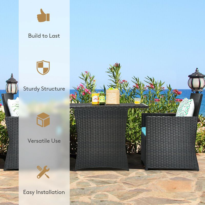 3 Pieces Patio Rattan Furniture Set with Cushion and Sofa Armrest