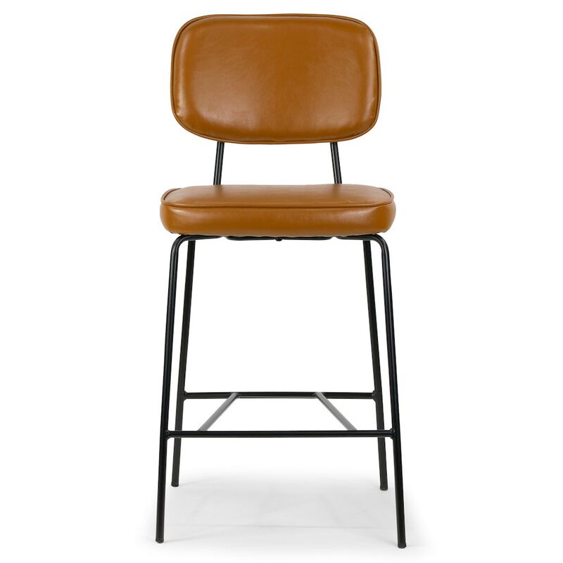 Glamour Home Set of 2 Avel Cappuccino Faux Leather Counter Stool with Black Metal Legs
