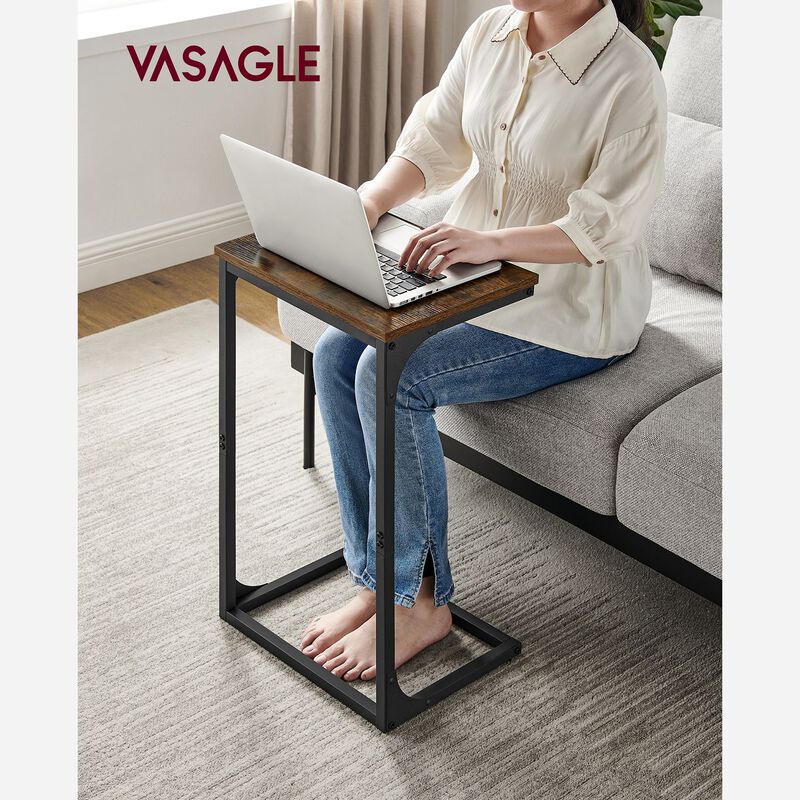 C-Shaped End Table with Metal Frame &ndash; Slim Sofa Side Table for Living Room, Bedroom, or Small Spaces