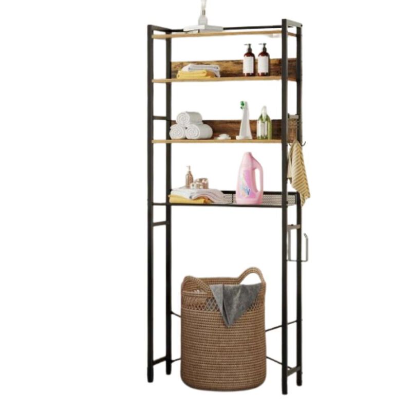 Hivvago White Over the Toilet Storage Freestanding Modern Metal Wood Shelving Unit