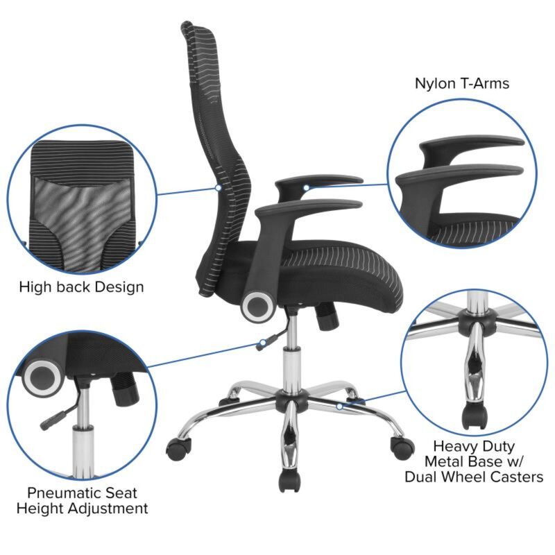 Milford High Back Ergonomic Office Chair with Contemporary Mesh Design in Black and White image number 7