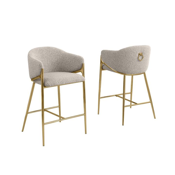Best Quality Furniture Gray Counterheight (26) In Boucle Fabric And Gold Chrome Base (Set Of 2)