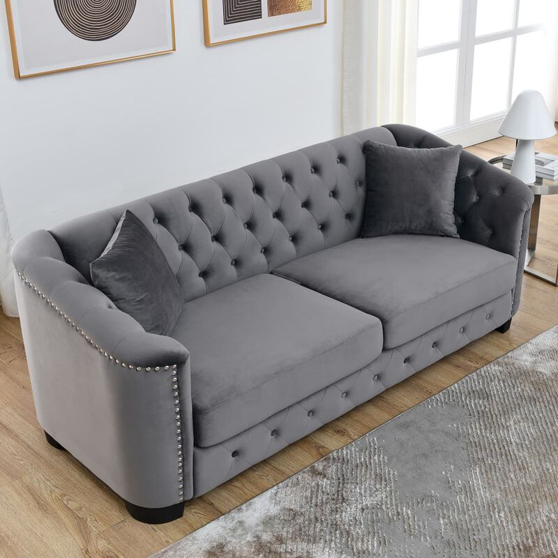 77" Velvet Chesterfield Sofa image number 5