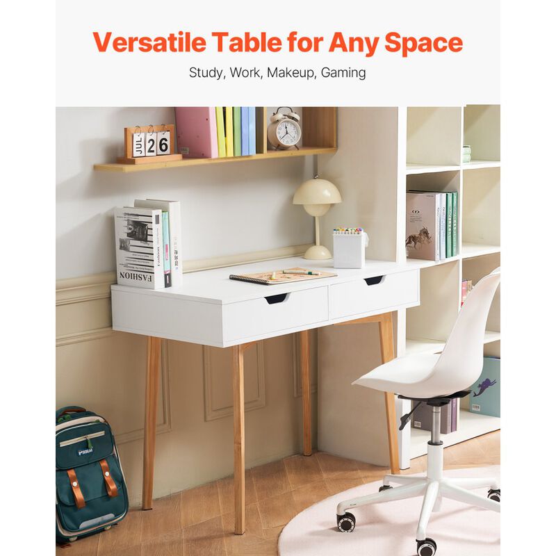 Compact Study Desk with Drawers Wooden Writing Table for Kids Bedroom-White image number 7