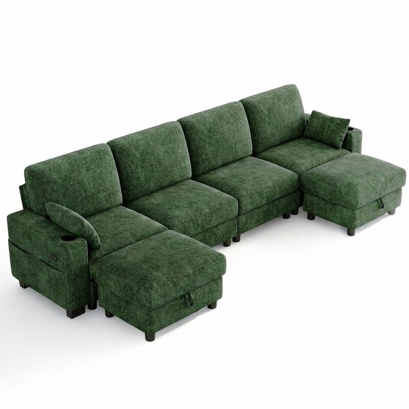 Vipbear 128" Modular Sectional Sofa, Chenille U Shaped Cloud Couch with Ottoman Adjustable Backrest image number 0
