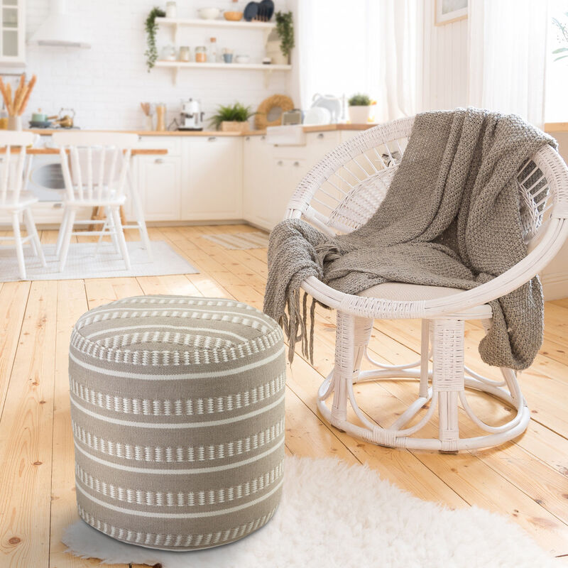 Polyester Round Striped Indoor Outdoor Pouf Ottoman