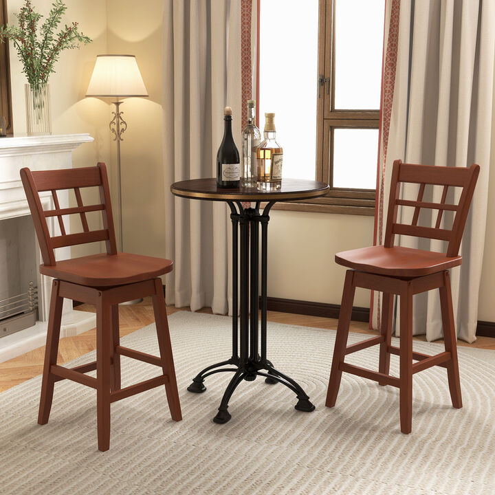 Set of 2 Counter Height Barstools with 6-Grid Hollow Back and Seat Stylish and Comfortable Design