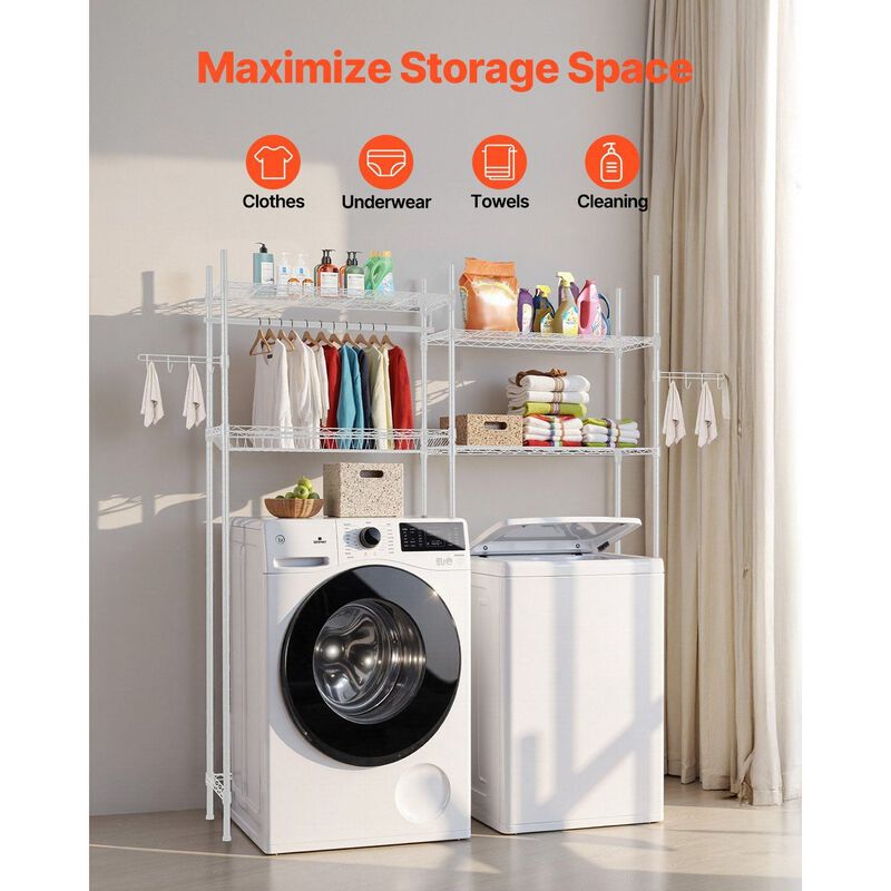 Laundry Room Storage Rack Over Washer Dryer with Hanging Rod and Hooks image number 3