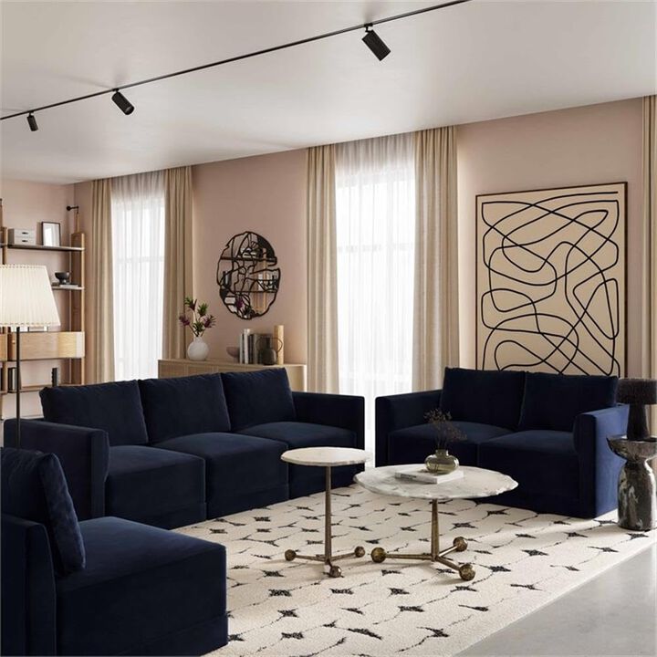 Willow 74" Navy Performance Velvet Modular Loveseat - TOV Furniture