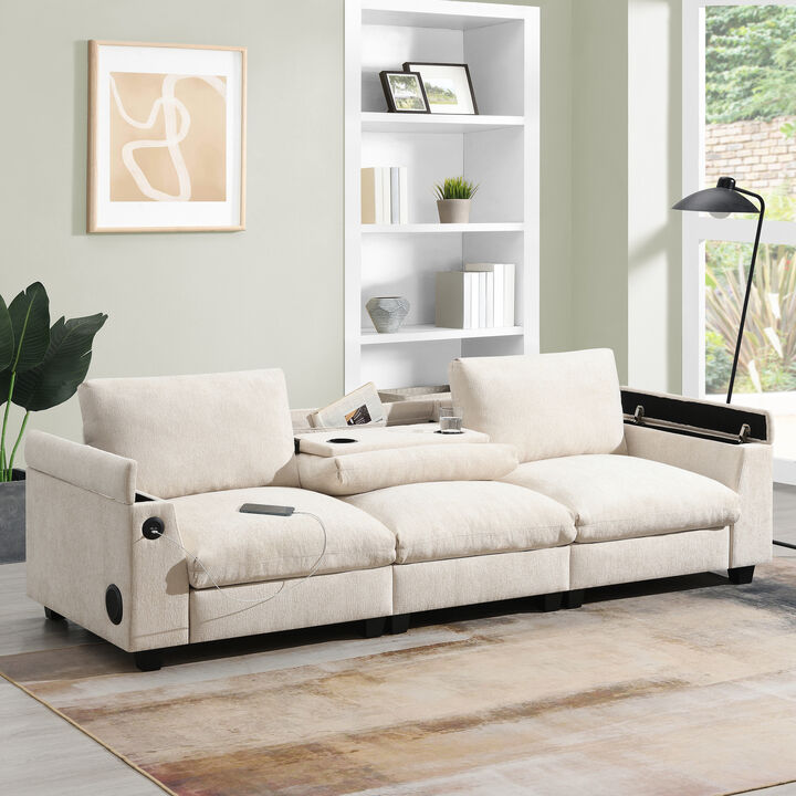 Merax Chenille Sectional Sofa with Bluetooth Speaker