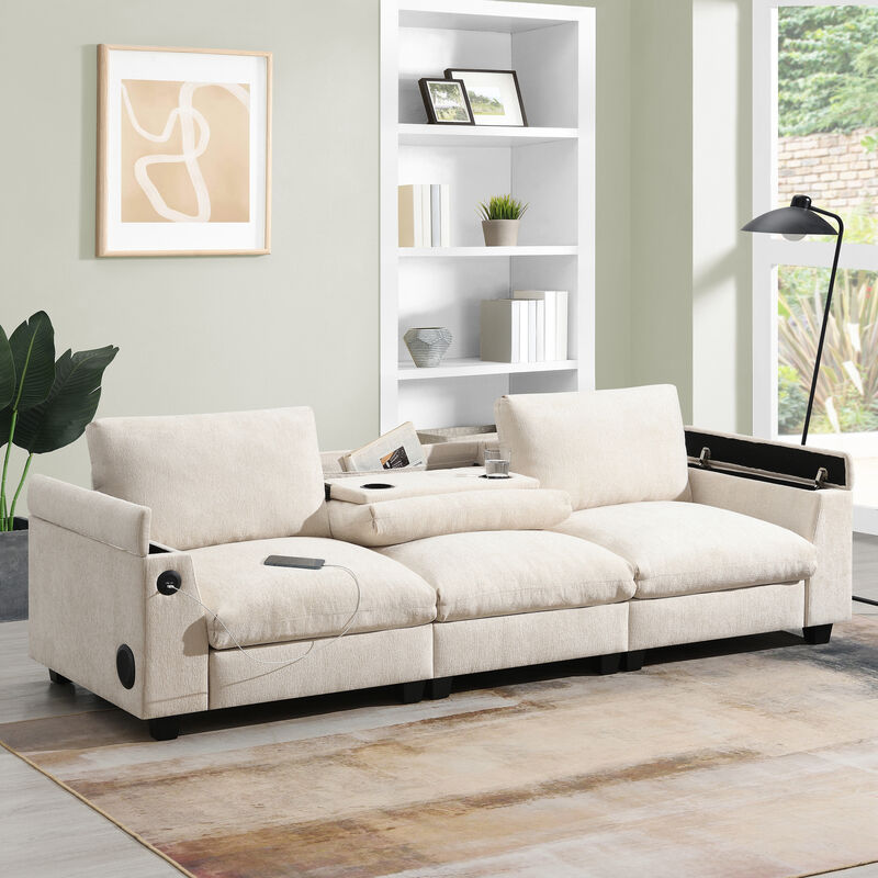 Merax Chenille Sectional Sofa with Bluetooth Speaker