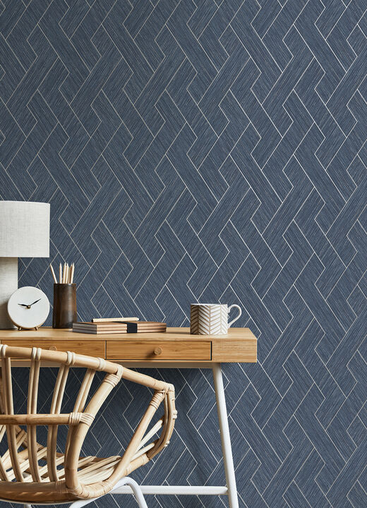 Ember Indigo Geometric Basketweave Wallpaper