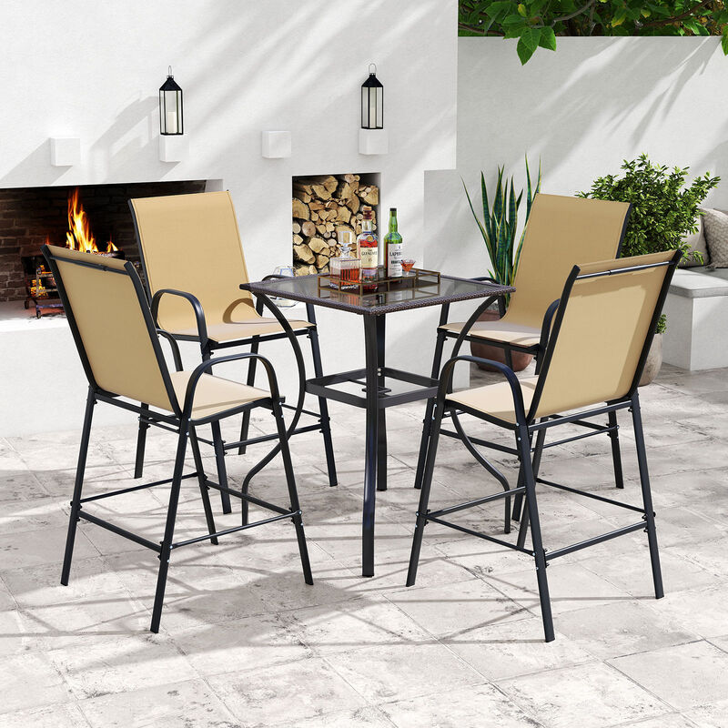 Set of 2 Patio Bar Height Stools with Fabric Seat and Armrests image number 4