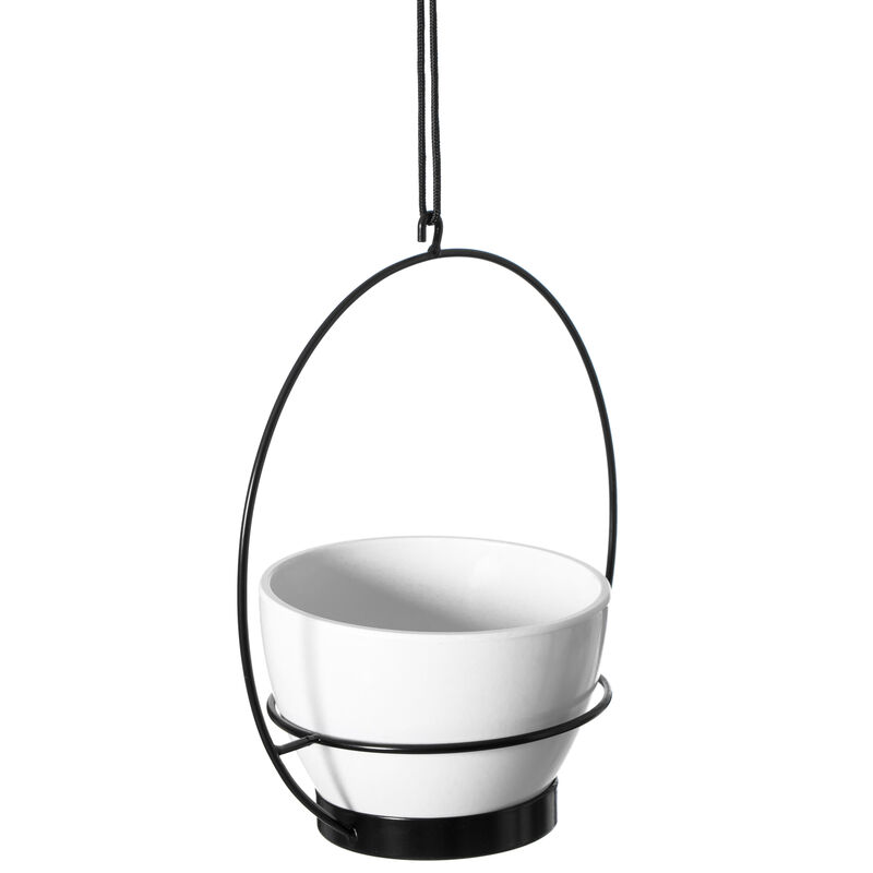 Decorative Metal Hanging Planter with Tree Pots for Flowers, White and Black