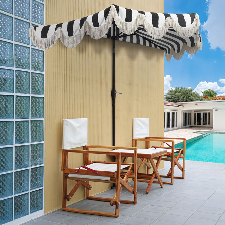 Beverly Designer Classic Scalloped Fringe Half Market Patio Umbrella with Crank, Push Button Tilt and UV Protection