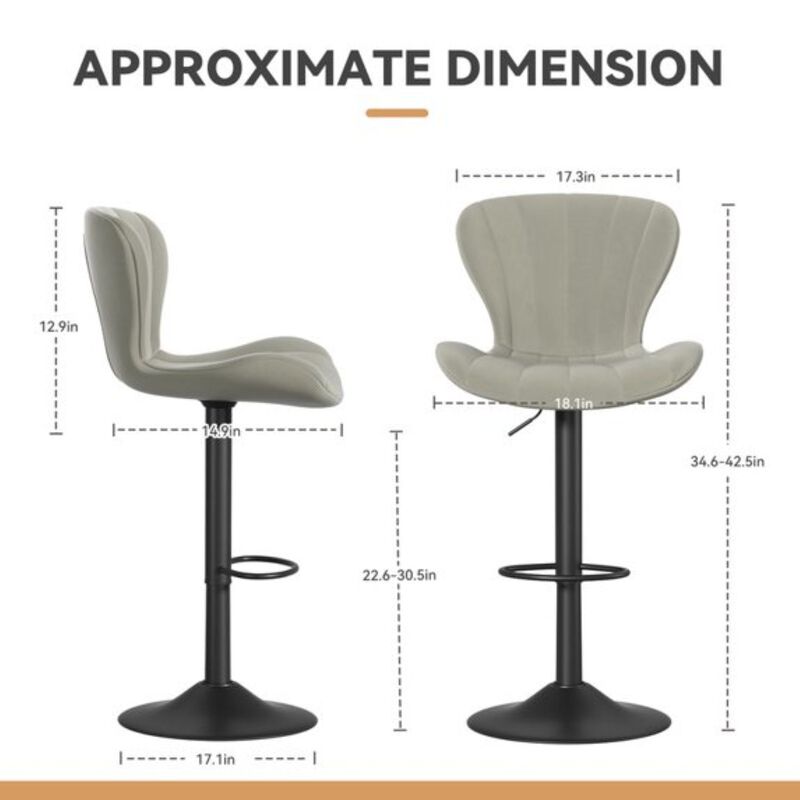 Modern Fabric Swivel Bar Stools Set of 2, Steady Adjustable Counter Height Stools with Back and Footrest, 360&deg; Kitchen Island Chairs for Kitchen Counter, Home Bar image number 4