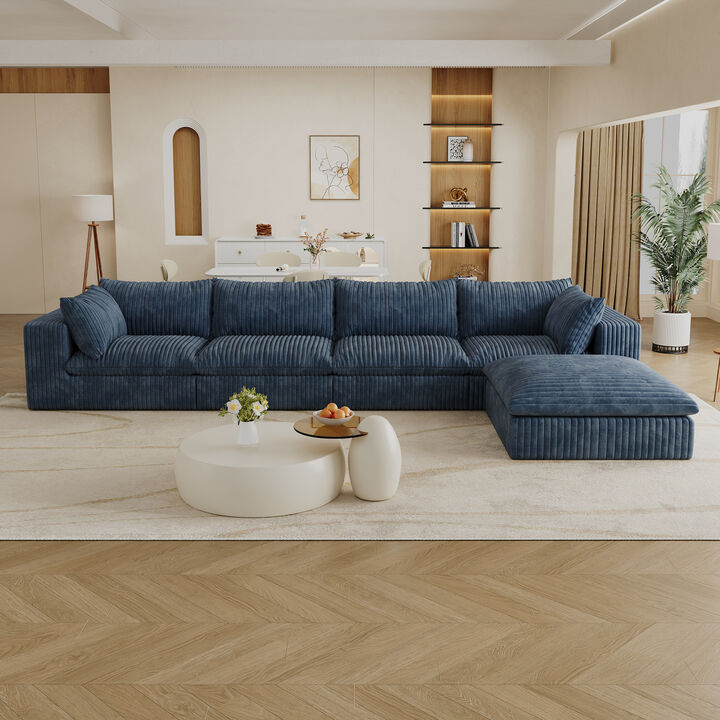 Whisen 157.6'' 4-Seat L-Shaped Cloud Sofa Deep Seat Couch with Ottoman